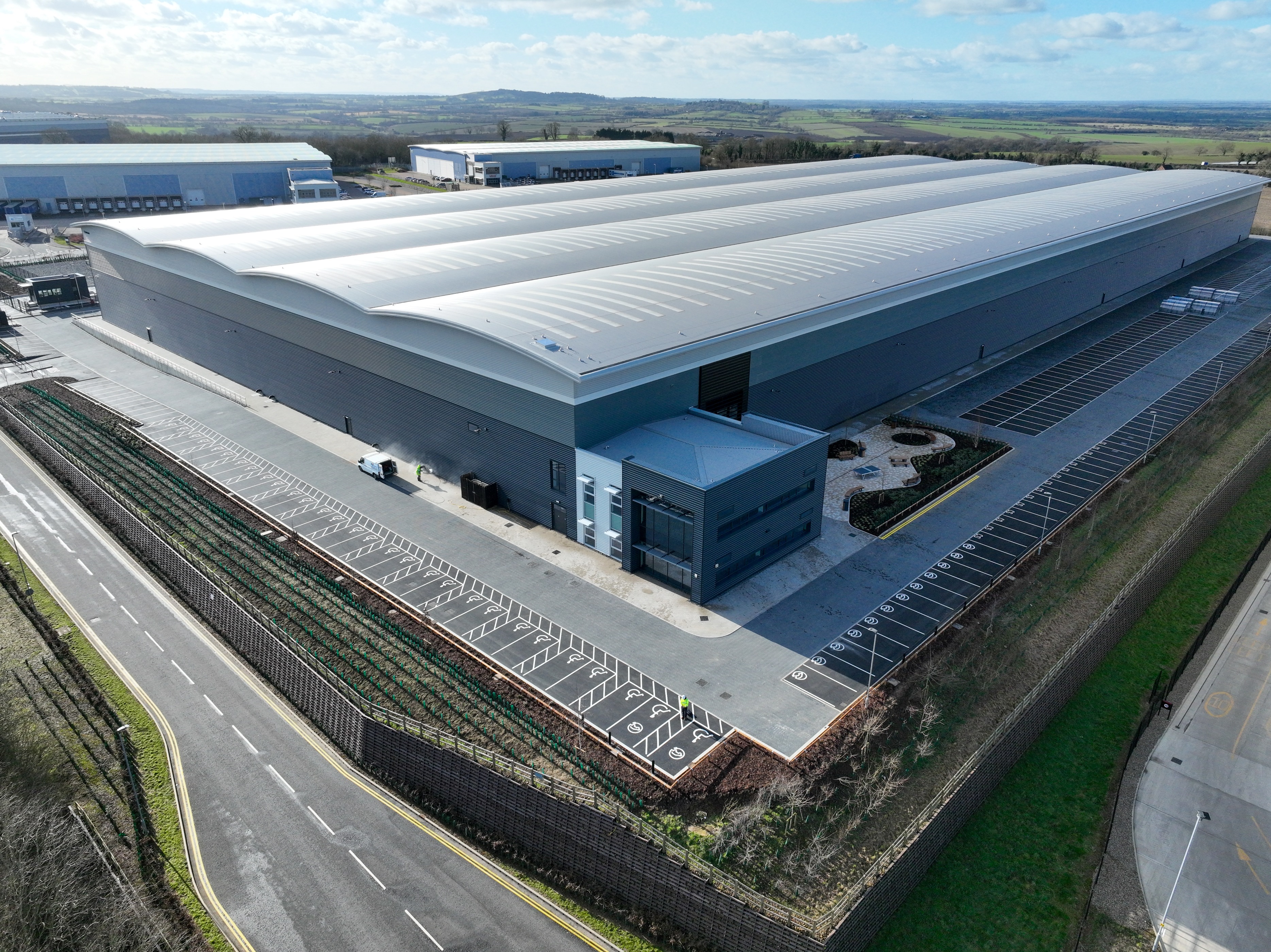 Aerial shot of a warehouse in Daventry