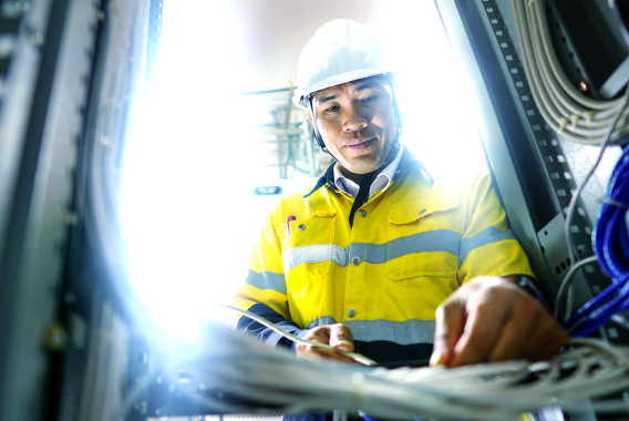 Man working on server